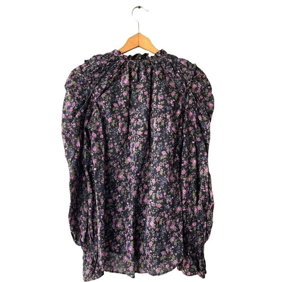 Free People Meant To Be Blouse Top Size M Floral Cottagecore Boho Grunge Goth - Picture 3 of 4